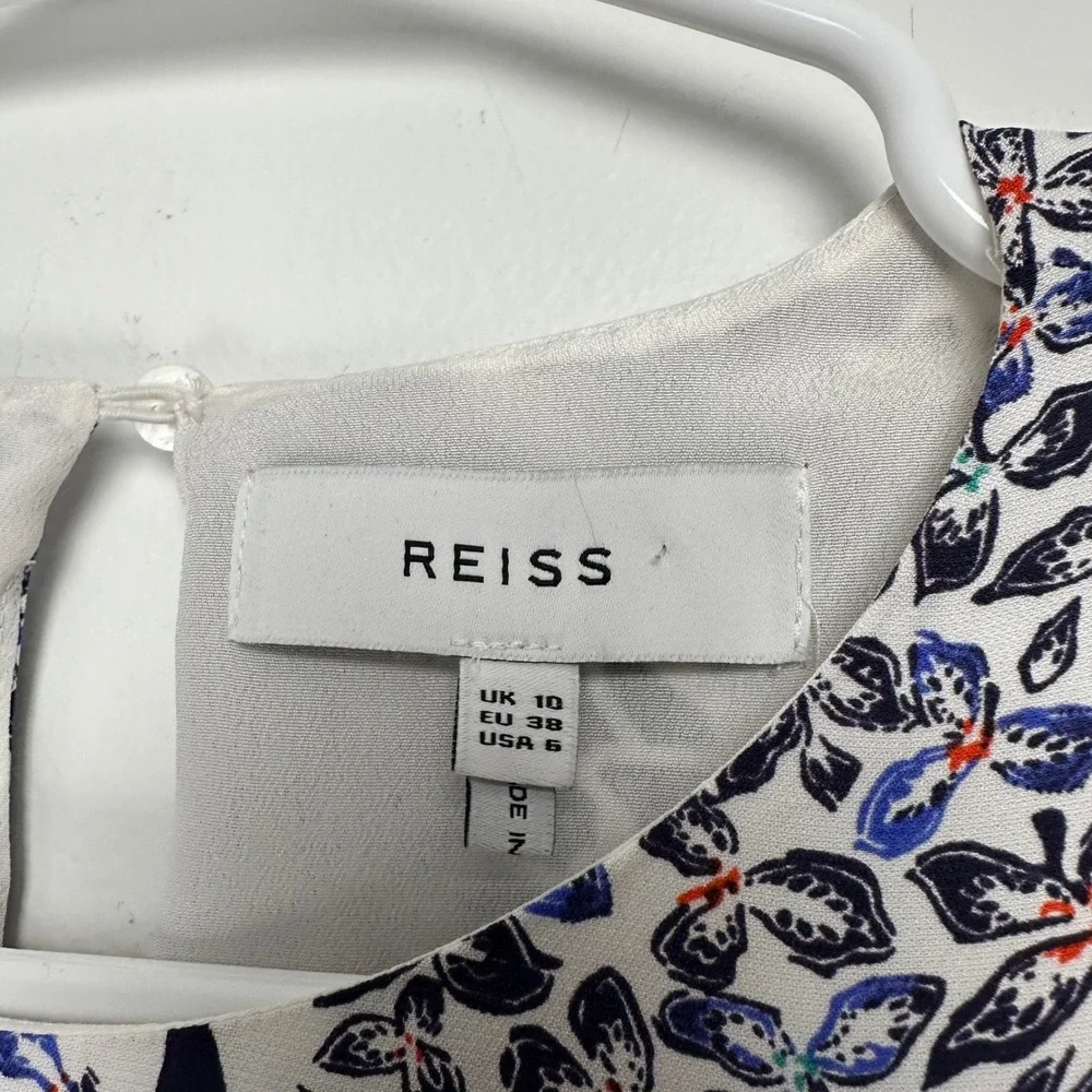 Reiss Livia Mosaic Print Split Midi Dress Floral Blue White Navy 7 - Picture 10 of 12